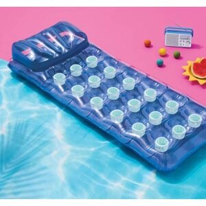 Sun Squad Inflatable‎ Pocket Lounge Pool Float with Cup Holders Blue New In Box